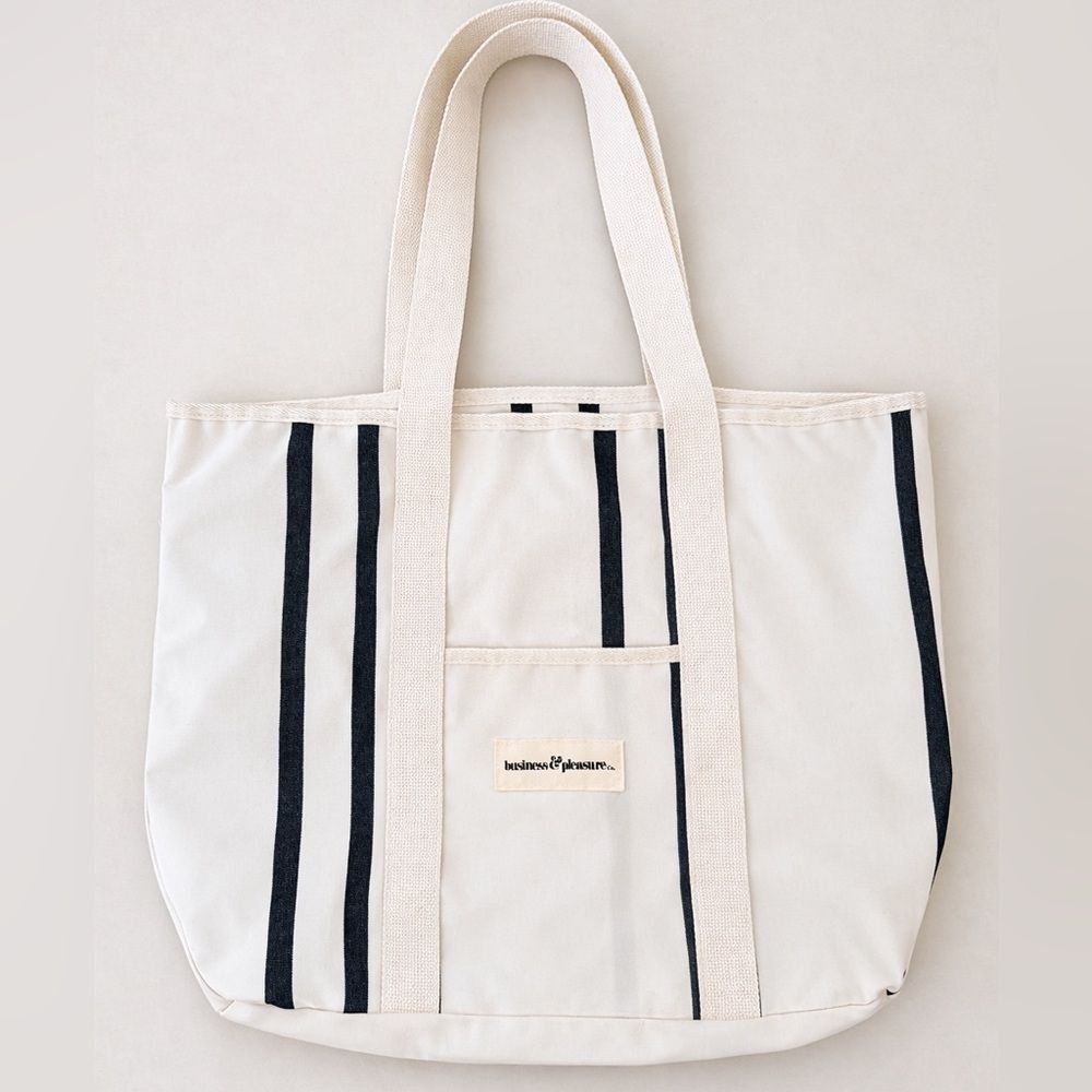 Business & Pleasure The Beach Bag Vintage Black Stripe Canvas Beach Tote